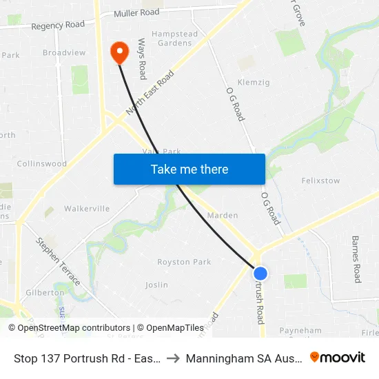 Stop 137 Portrush Rd - East side to Manningham SA Australia map