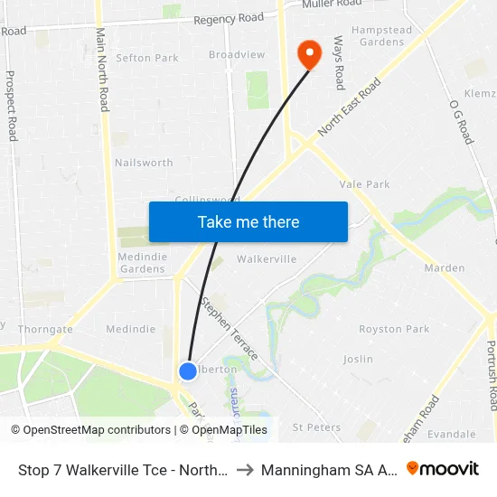 Stop 7 Walkerville Tce - North West side to Manningham SA Australia map