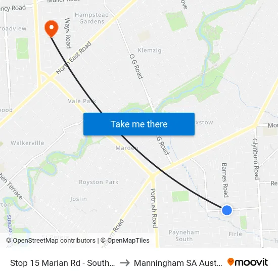 Stop 15 Marian Rd - South side to Manningham SA Australia map