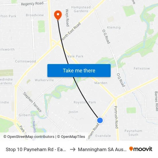Stop 10 Payneham Rd - East side to Manningham SA Australia map