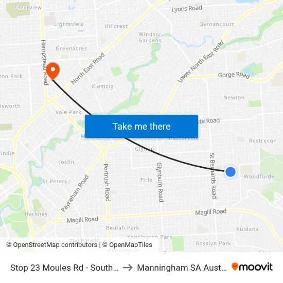 Stop 23 Moules Rd - South side to Manningham SA Australia map