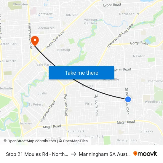 Stop 21 Moules Rd - North side to Manningham SA Australia map