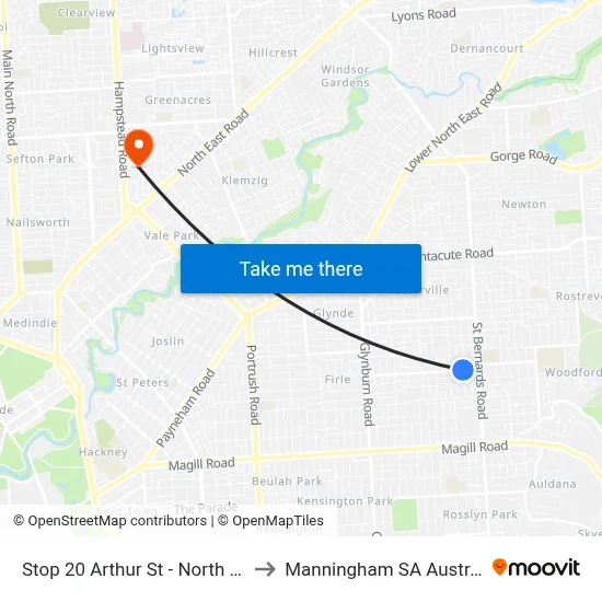 Stop 20 Arthur St - North side to Manningham SA Australia map