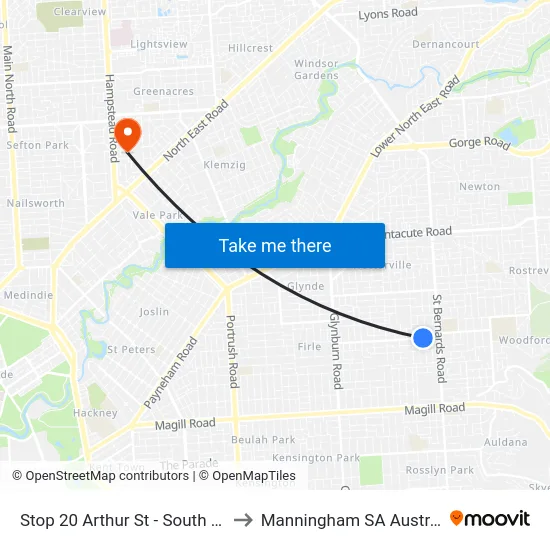 Stop 20 Arthur St - South side to Manningham SA Australia map