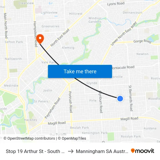 Stop 19 Arthur St - South side to Manningham SA Australia map