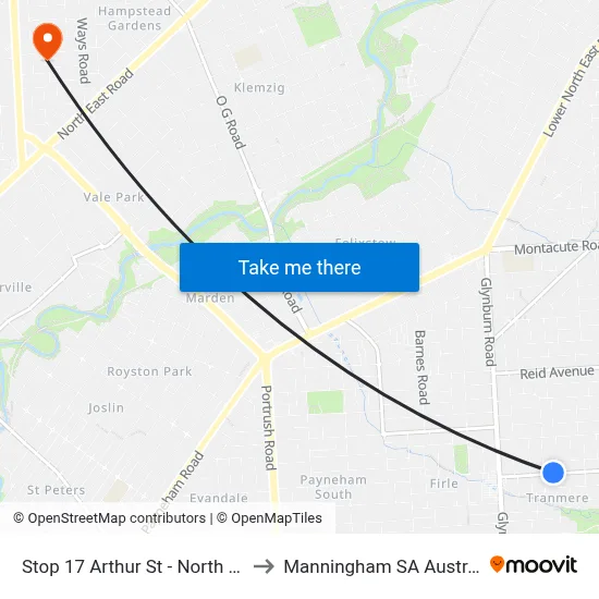 Stop 17 Arthur St - North side to Manningham SA Australia map