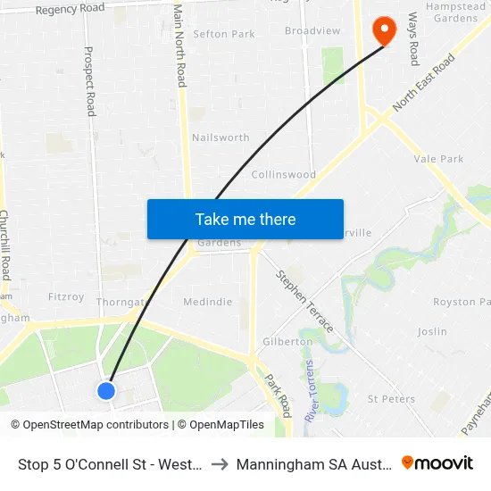 Stop 5 O'Connell St - West side to Manningham SA Australia map