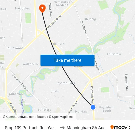 Stop 139 Portrush Rd - West side to Manningham SA Australia map
