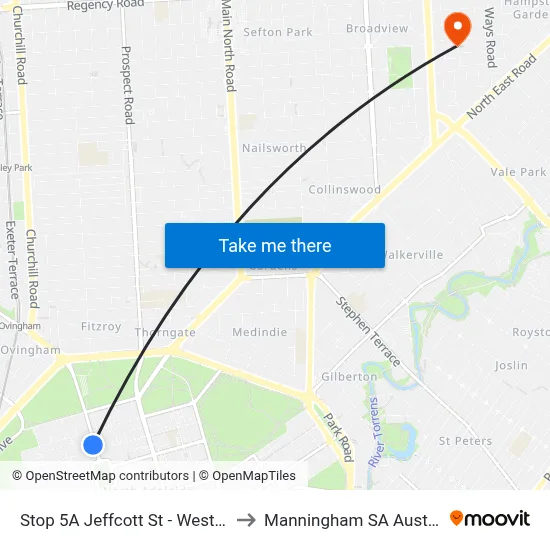 Stop 5A Jeffcott St - West side to Manningham SA Australia map