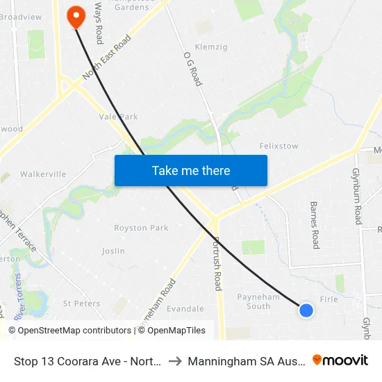 Stop 13 Coorara Ave - North side to Manningham SA Australia map