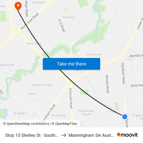 Stop 15 Shelley St - South side to Manningham SA Australia map
