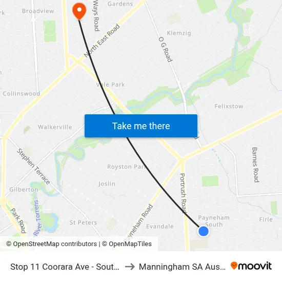 Stop 11 Coorara Ave - South side to Manningham SA Australia map