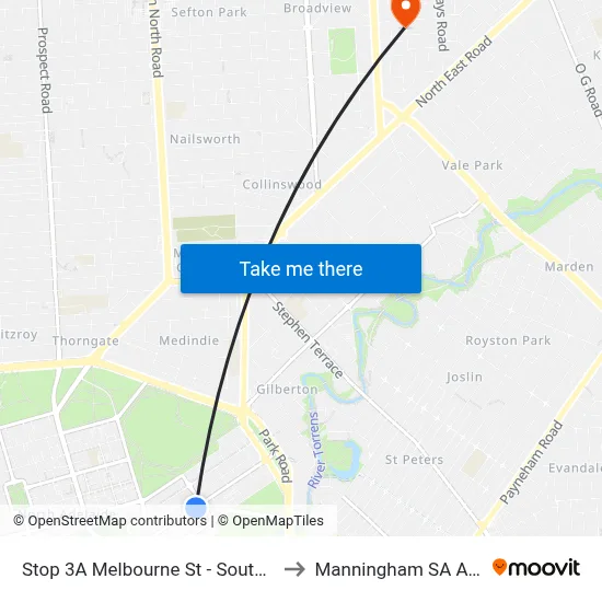 Stop 3A Melbourne St - South East side to Manningham SA Australia map