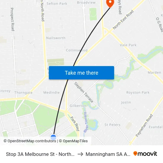 Stop 3A Melbourne St - North West side to Manningham SA Australia map