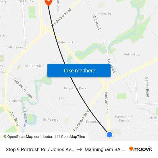 Stop 9 Portrush Rd / Jones Ave - East side to Manningham SA Australia map