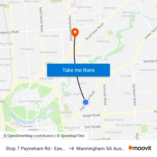Stop 7 Payneham Rd - East side to Manningham SA Australia map