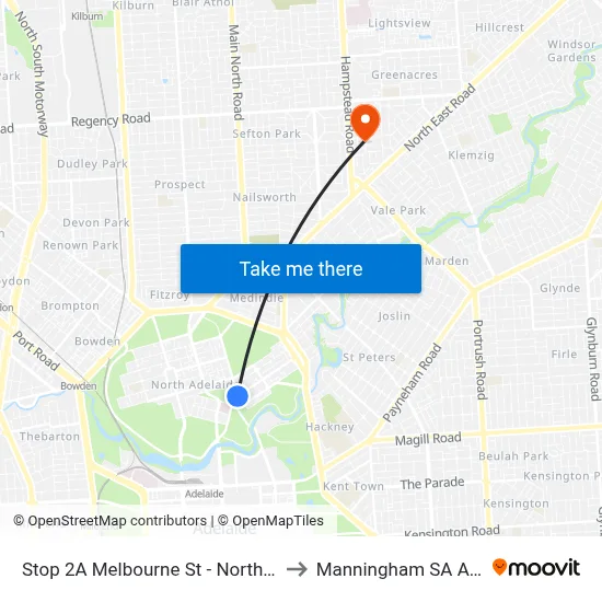 Stop 2A Melbourne St - North West side to Manningham SA Australia map