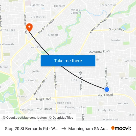 Stop 20 St Bernards Rd - West side to Manningham SA Australia map