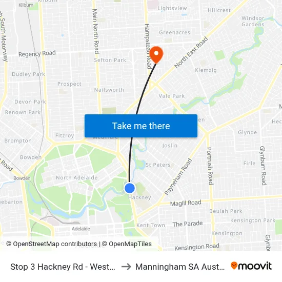 Stop 3 Hackney Rd - West side to Manningham SA Australia map