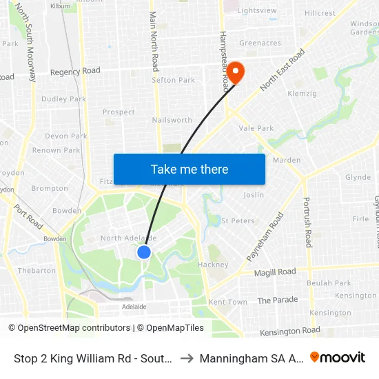 Stop 2 King William Rd - South East side to Manningham SA Australia map