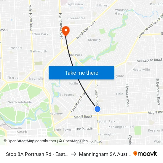 Stop 8A Portrush Rd - East side to Manningham SA Australia map