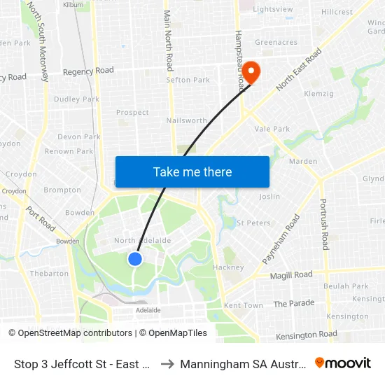 Stop 3 Jeffcott St - East side to Manningham SA Australia map