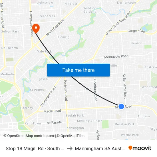 Stop 18 Magill Rd - South side to Manningham SA Australia map