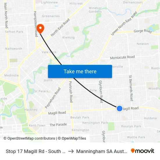 Stop 17 Magill Rd - South side to Manningham SA Australia map