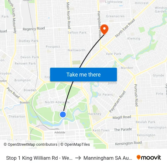 Stop 1 King William Rd - West side to Manningham SA Australia map