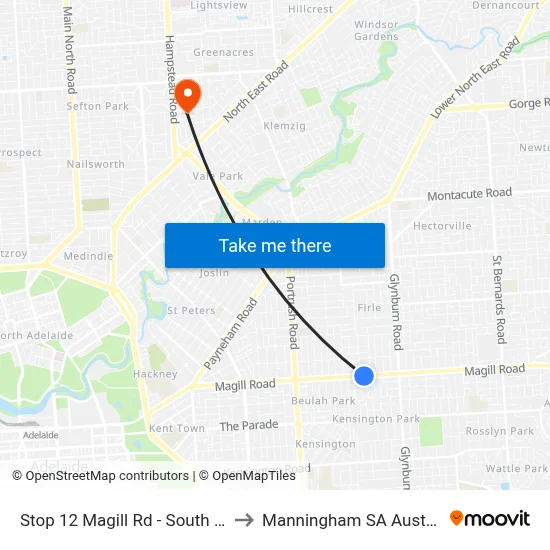 Stop 12 Magill Rd - South side to Manningham SA Australia map