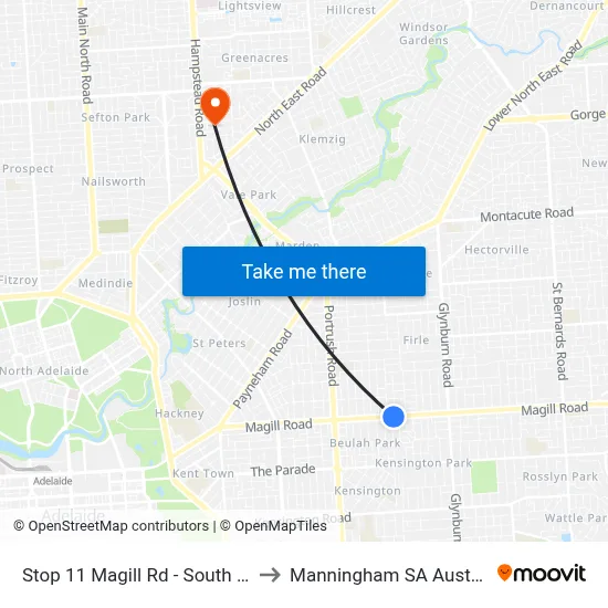 Stop 11 Magill Rd - South side to Manningham SA Australia map
