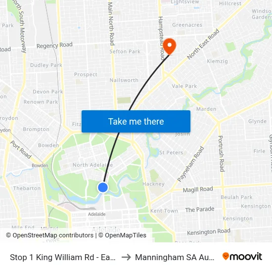 Stop 1 King William Rd - East side to Manningham SA Australia map
