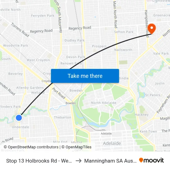 Stop 13 Holbrooks Rd - West side to Manningham SA Australia map
