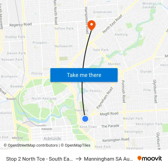 Stop 2 North Tce - South East side to Manningham SA Australia map
