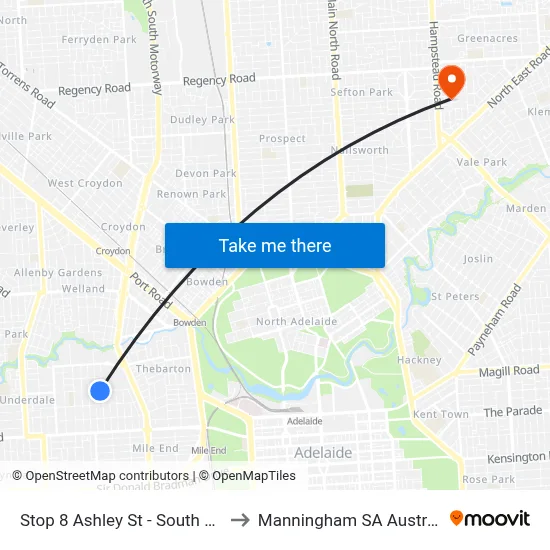 Stop 8 Ashley St - South side to Manningham SA Australia map