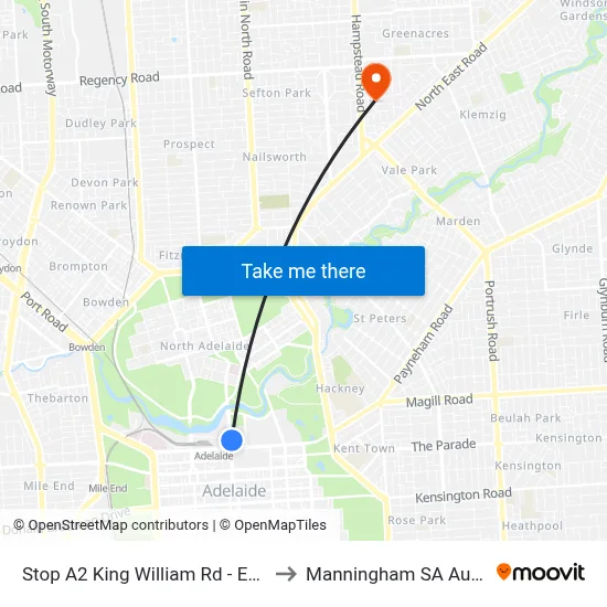 Stop A2 King William Rd - East side to Manningham SA Australia map