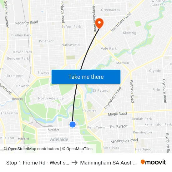 Stop 1 Frome Rd - West side to Manningham SA Australia map