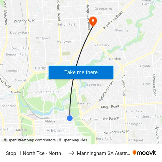 Stop I1 North Tce - North side to Manningham SA Australia map