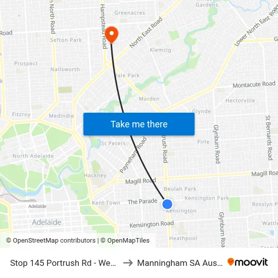 Stop 145 Portrush Rd - West side to Manningham SA Australia map