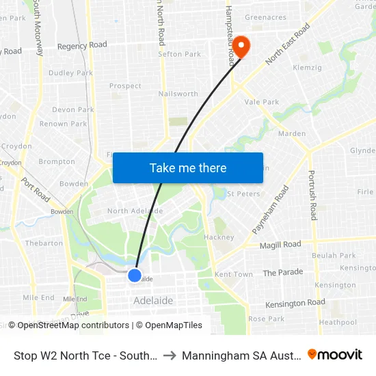 Stop W2 North Tce - South side to Manningham SA Australia map