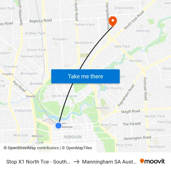 Stop X1 North Tce - South side to Manningham SA Australia map