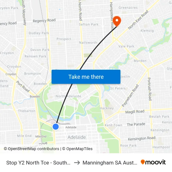 Stop Y2 North Tce - South side to Manningham SA Australia map