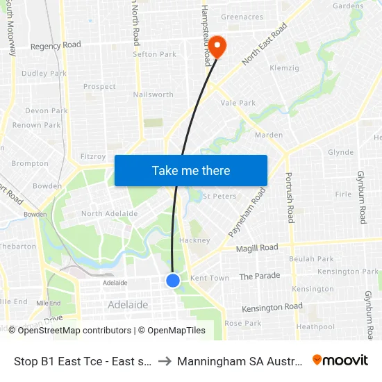 Stop B1 East Tce - East side to Manningham SA Australia map