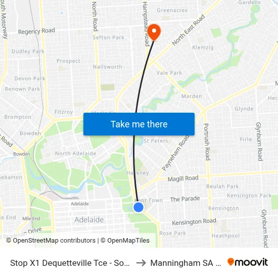 Stop X1 Dequetteville Tce - South West side to Manningham SA Australia map