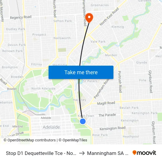 Stop D1 Dequetteville Tce - North East side to Manningham SA Australia map
