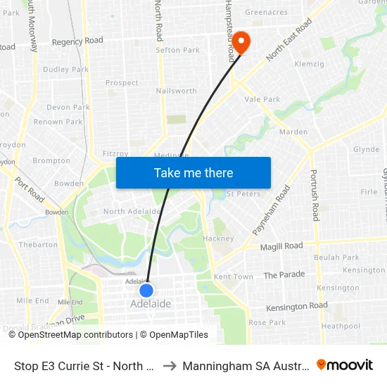 Stop E3 Currie St - North side to Manningham SA Australia map