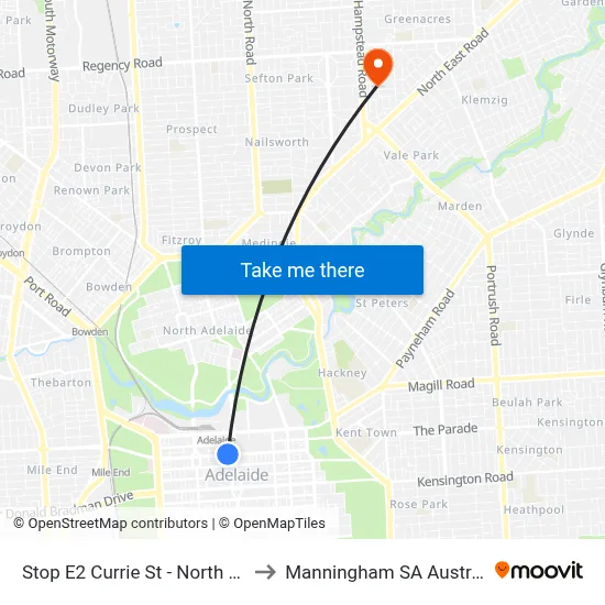 Stop E2 Currie St - North side to Manningham SA Australia map