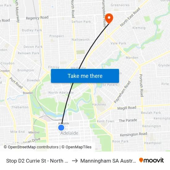 Stop D2 Currie St - North side to Manningham SA Australia map