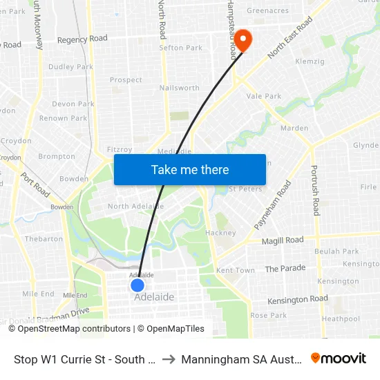 Stop W1 Currie St - South side to Manningham SA Australia map