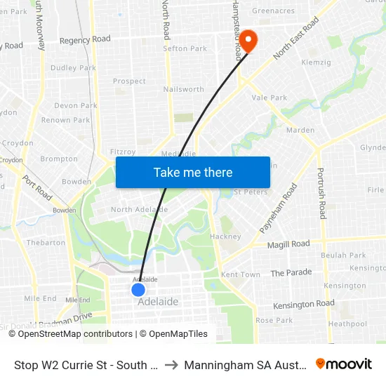 Stop W2 Currie St - South side to Manningham SA Australia map